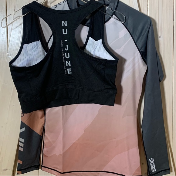 UPF 50 City Sea Ombre 2-pc swimsuit Rashguard top • Aqua athletic bra - Picture 5 of 16